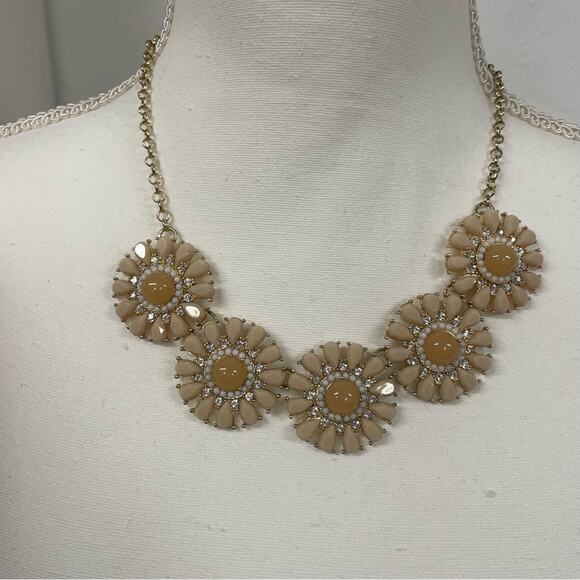 Tan & Cream Rhinestone Gold Tone Statement Necklace Stone Jewelry - Picture 1 of 5